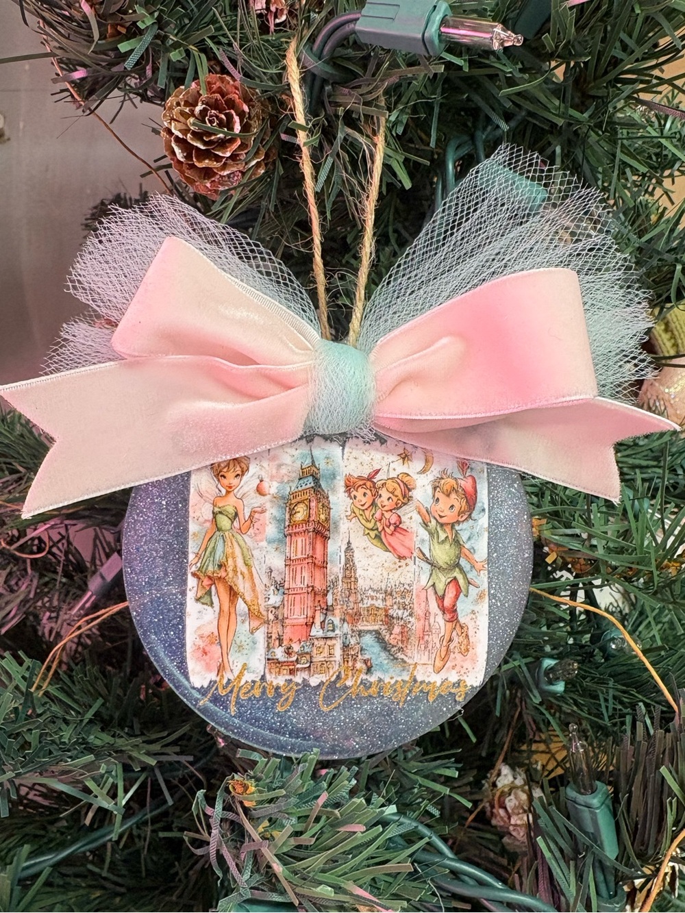 Handmade Pink Bow Glitter Christmas Ornament - Unbranded